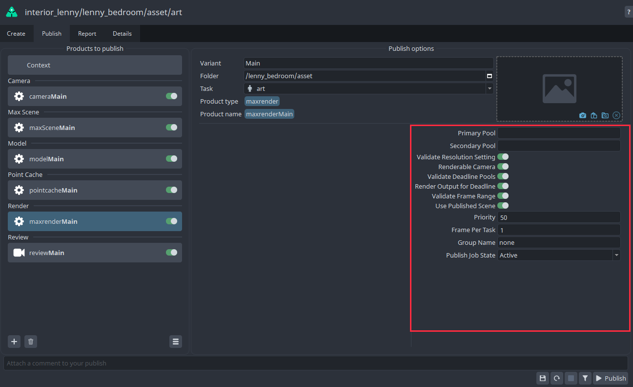 Max Render Creator Setting