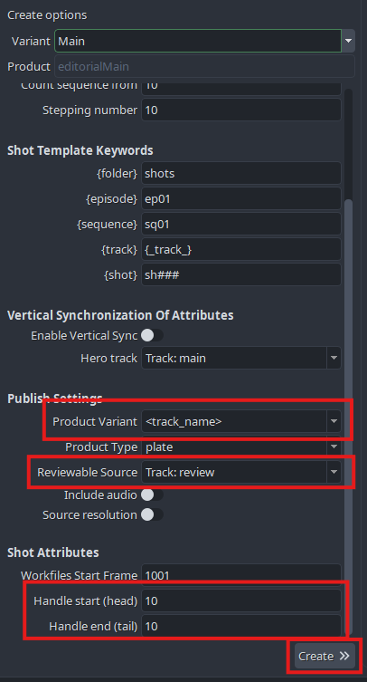 Create menu