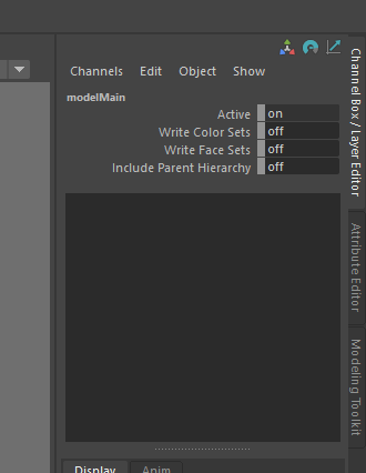 ModelMain Settings in Channel Box