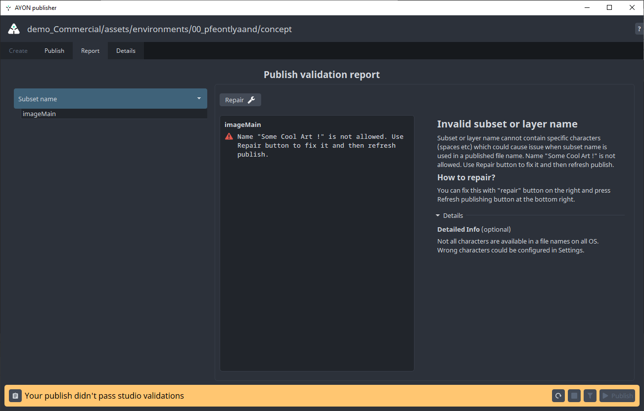 Validation error