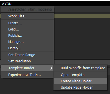 AYON Silhouette - Template Builder menu