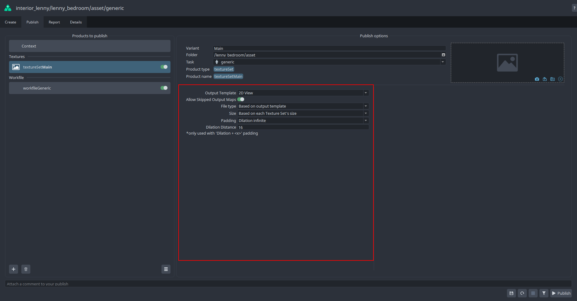 substance painter publisher settings