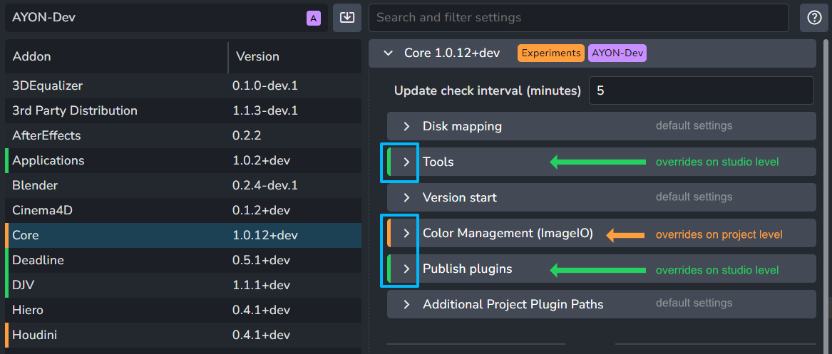 Settings and Overrides Color Code